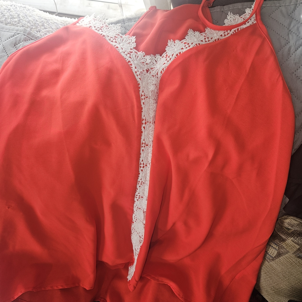 Red Lace Trim Tank Top